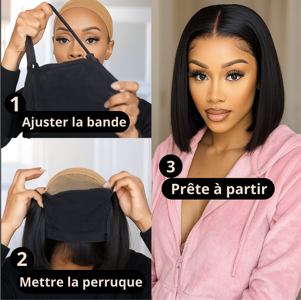 GlueLess Premium Bob – Facile à installer, ultra naturelle