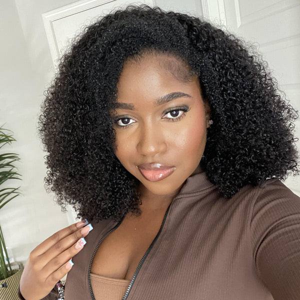 3 in 1 Half Wig | Curly Wig with Drawstring, Natural Hairline, 100% Human Hair