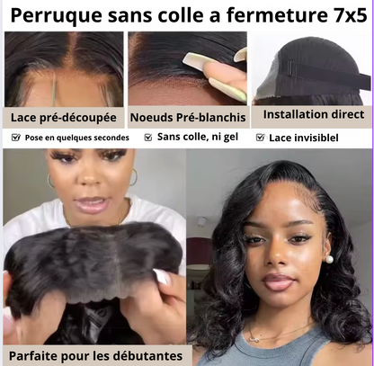 HD Lace Body Wave Bob Wig, Short Hair Glueless, 7x5.