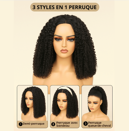3 in 1 Half Wig | Curly Wig with Drawstring, Natural Hairline, 100% Human Hair