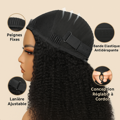 3 in 1 Half Wig | Curly Wig with Drawstring, Natural Hairline, 100% Human Hair