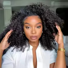 3 in 1 Half Wig | Curly Wig with Drawstring, Natural Hairline, 100% Human Hair