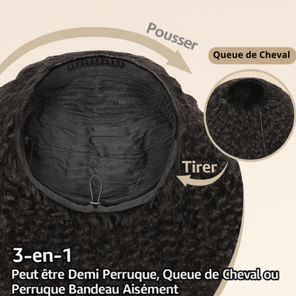 3 in 1 Half Wig | Curly Wig with Drawstring, Natural Hairline, 100% Human Hair